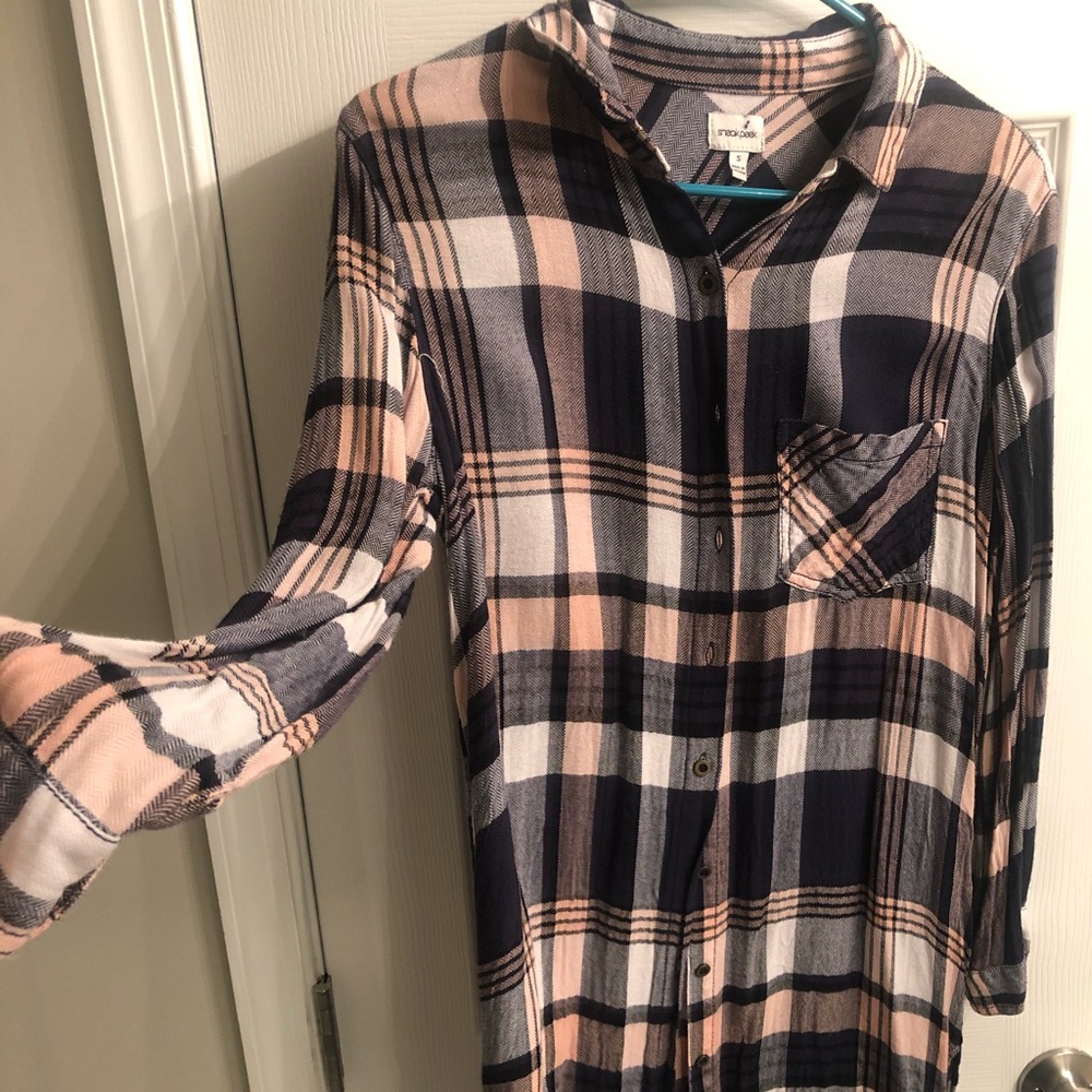 Plaid button down dress and/or sleep shirt.